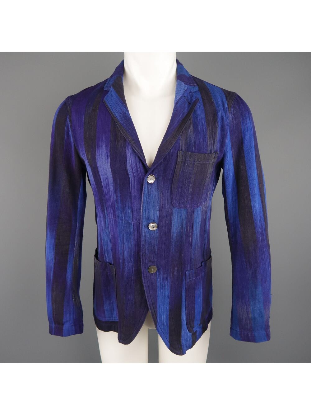 UNITED ARROWS Chest Size 34 Short Blue Purple Stripe Cotton Sport Coat